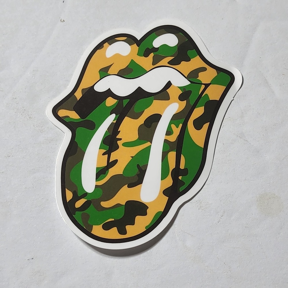 Rolling Stones Mouth Lips Tongue Camouflage Music Vinyl Sticker New 3" x 2"